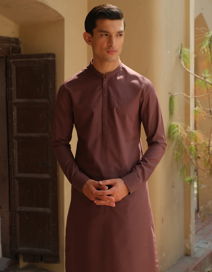 LIVER BROWN BLENDED KAMEEZ SHALWAR | JJKS-S-US-34186/S22/JJ7619-CL - Image 2