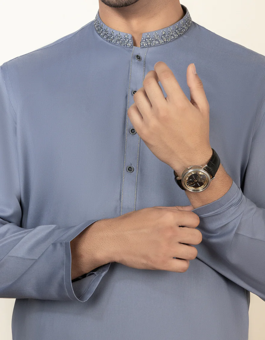 PIGEON BLUE VISCOSE KAMEEZ SHALWAR | JJKS-S-US-34188/S22/JJ7605-FL - Image 2