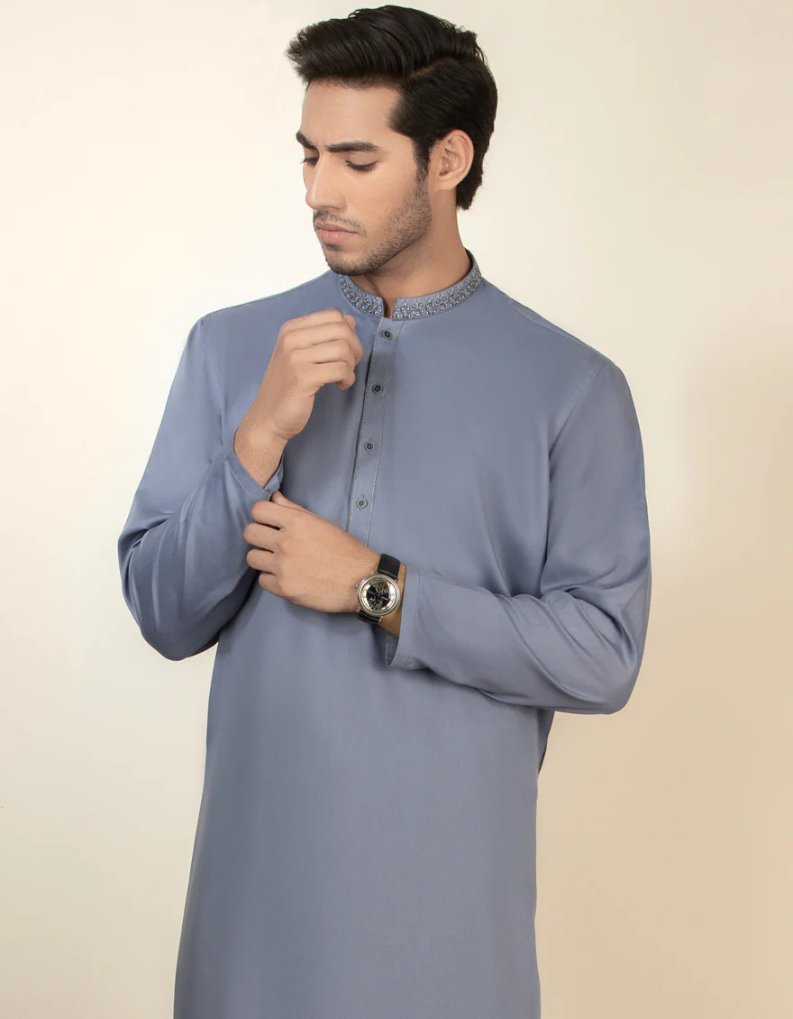 PIGEON BLUE VISCOSE KAMEEZ SHALWAR | JJKS-S-US-34188/S22/JJ7605-FL - Image 3