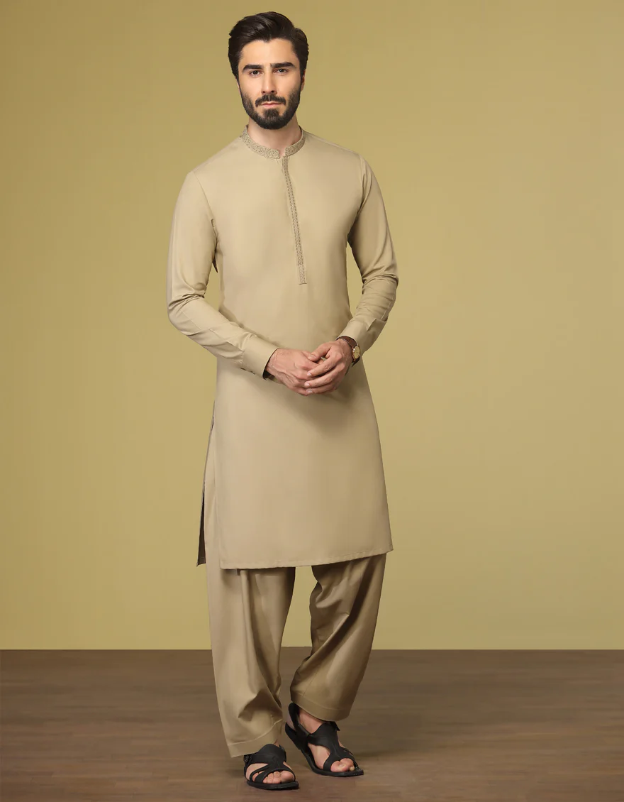 OLIVE BLENDED KAMEEZ SHALWAR | JJKS-S-US-34195/S22/JJ7669-SF