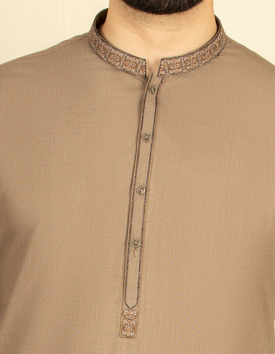 LIGHT BROWN BLENDED KAMEEZ SHALWAR | JJKS-S-US-34201/S22/JJ8236-FL - Image 2