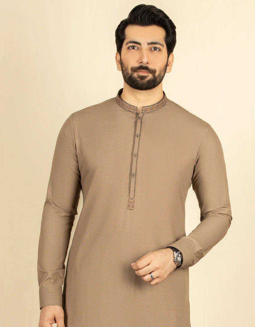 LIGHT BROWN BLENDED KAMEEZ SHALWAR | JJKS-S-US-34201/S22/JJ8236-FL - Image 3