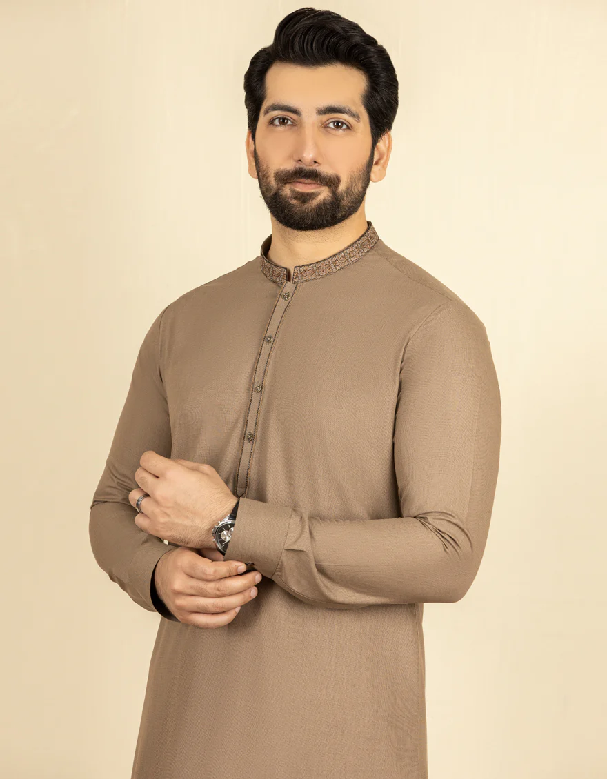 LIGHT BROWN BLENDED KAMEEZ SHALWAR | JJKS-S-US-34201/S22/JJ8236-FL - Image 4
