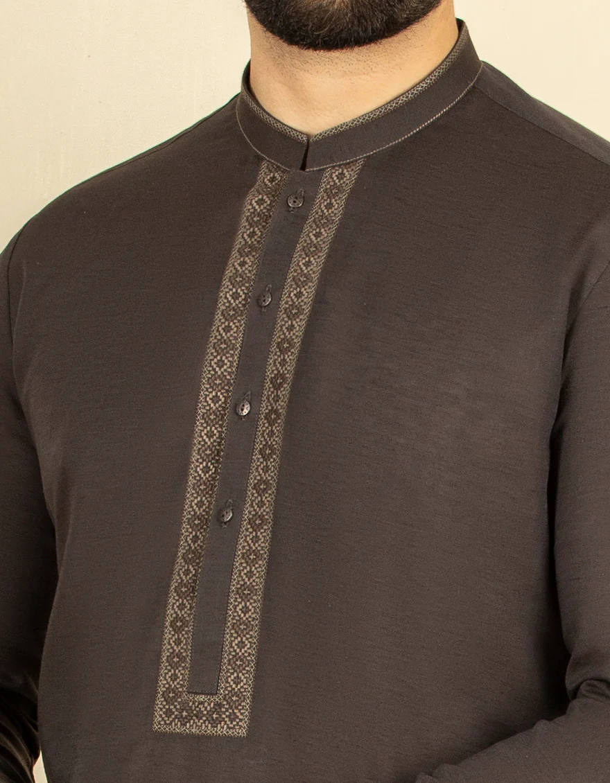 DARK BROWN BLENDED KAMEEZ SHALWAR | JJKS-S-US-34219/S22/JJ7627-SF - Image 2