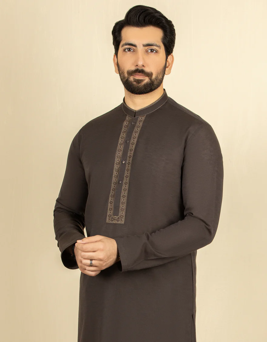 DARK BROWN BLENDED KAMEEZ SHALWAR | JJKS-S-US-34219/S22/JJ7627-SF - Image 4