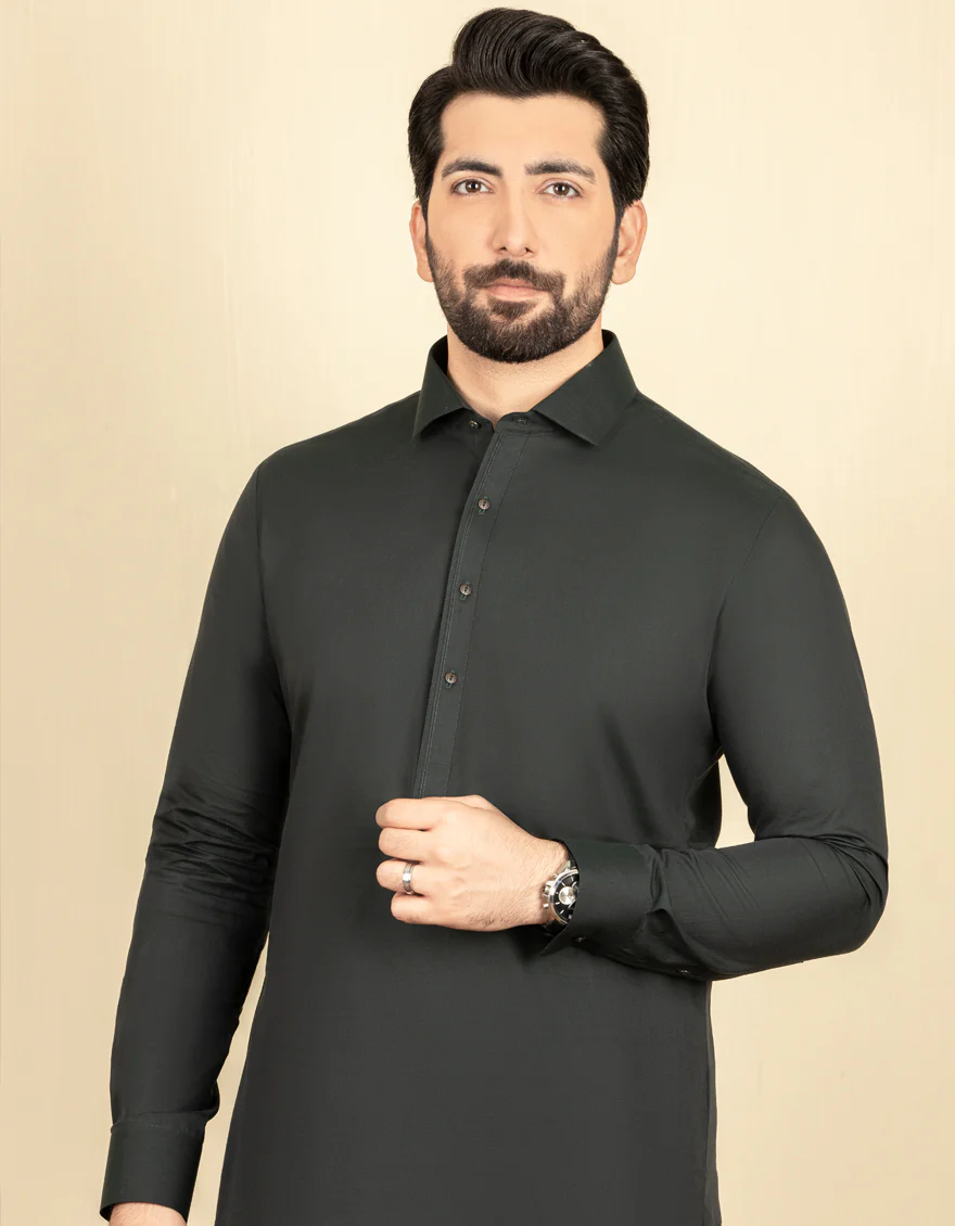 DEEP GREEN COTTON KAMEEZ SHALWAR | JJKS-S-US-34225/S22/JJ8250-EX - Image 3