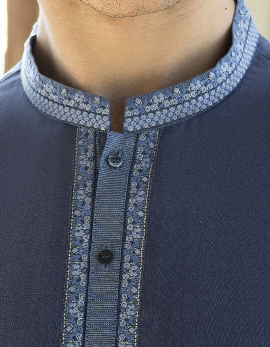 BLUE COTTON KAMEEZ SHALWAR | JJKS-S-US-34295/S23/JJ8648-SF - Image 2