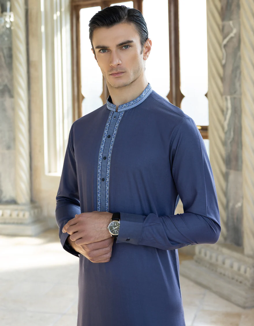 BLUE COTTON KAMEEZ SHALWAR | JJKS-S-US-34295/S23/JJ8648-SF - Image 3