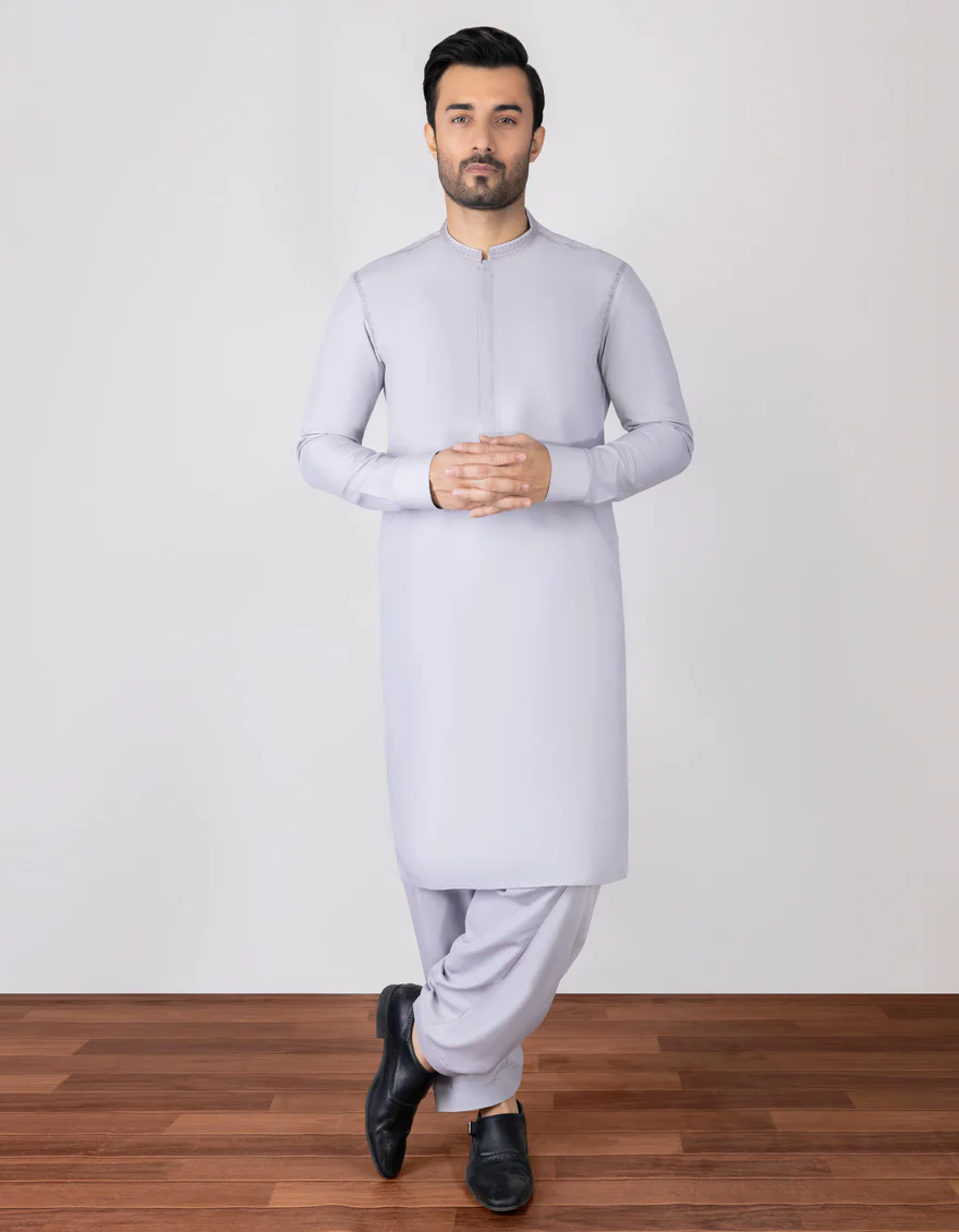 LIGHT GREY BLENDED KAMEEZ SHALWAR | JJKS-S-US-34297/S23/JJ8723-SF