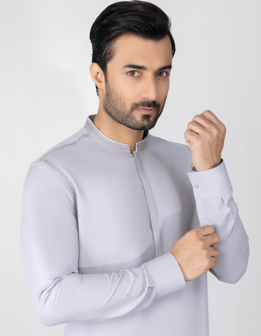 LIGHT GREY BLENDED KAMEEZ SHALWAR | JJKS-S-US-34297/S23/JJ8723-SF - Image 2