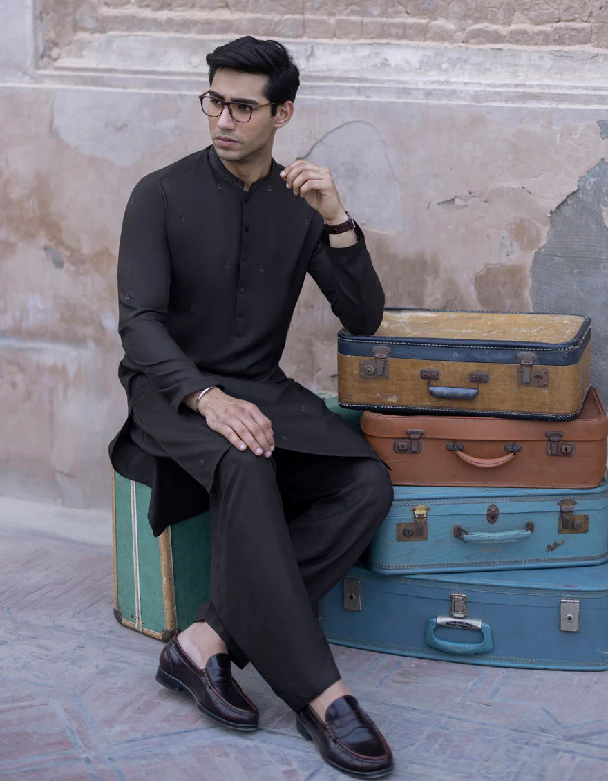 COFFEE BROWN BLENDED KAMEEZ SHALWAR | JJKS-S-US-34348/S23/JJ8710-FL - Image 3