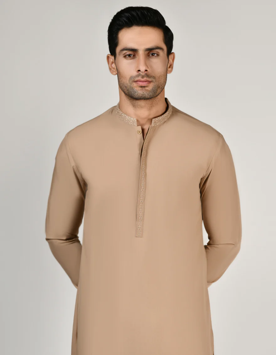 WOOD BROWN BLENDED KAMEEZ SHALWAR | JJKS-S-US-34451/S23/JJ8731-SF - Image 2