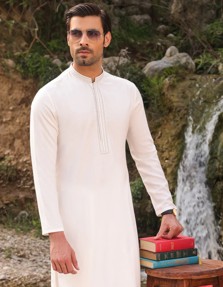 WHITE BLENDED KAMEEZ SHALWAR | JJKS-S-US-34457/S23/JJ8712-FL - Image 3
