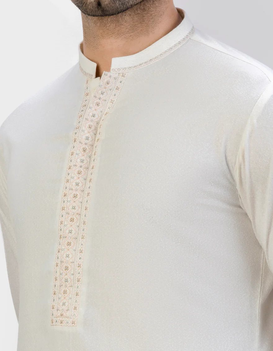 IVORY BLENDED KAMEEZ SHALWAR | JJKS-S-US-34485/S23/JJ8712-FL - Image 2