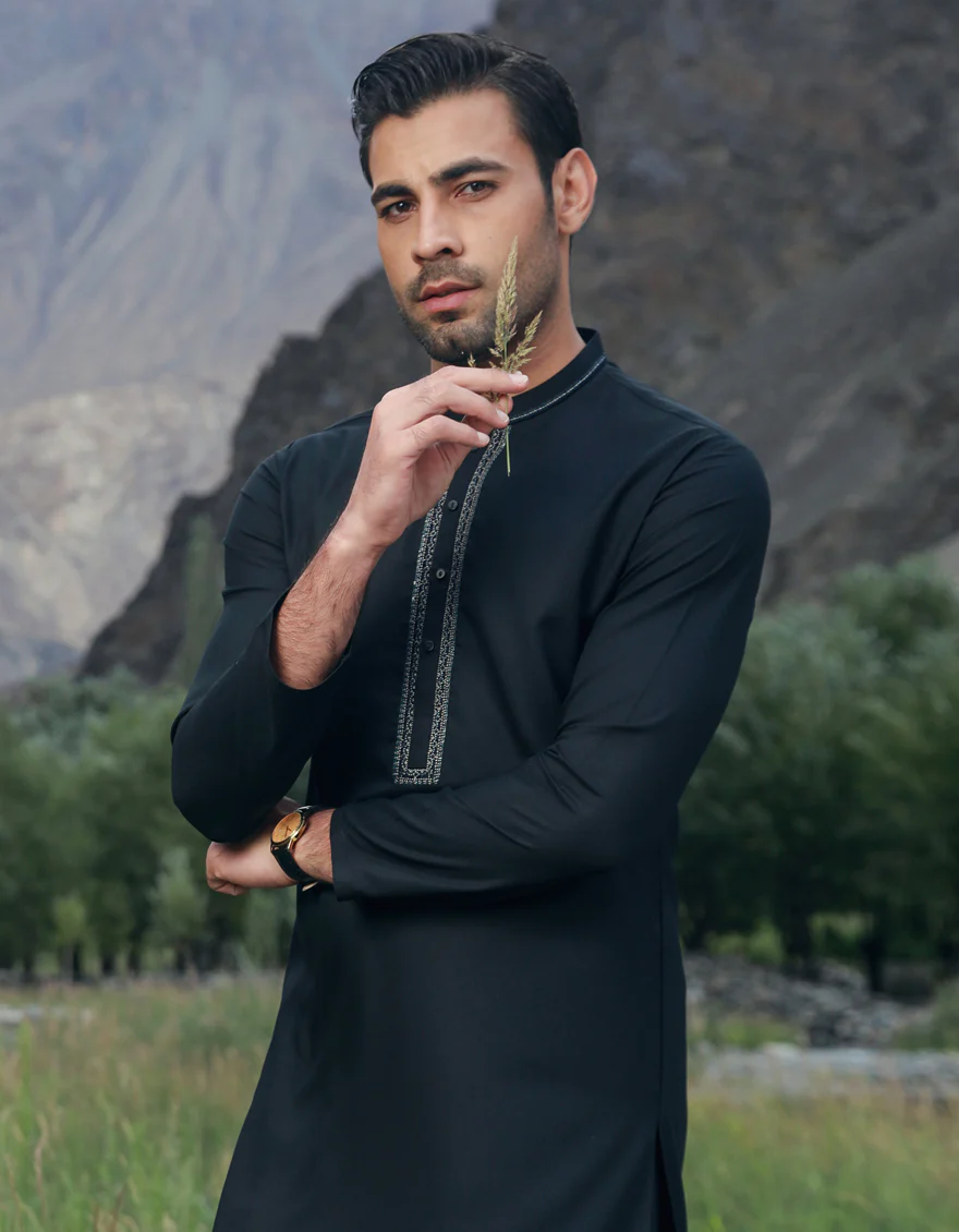 BLACK BLENDED KAMEEZ SHALWAR | JJKS-S-US-34501/S23/JJ8710-FL - Image 2
