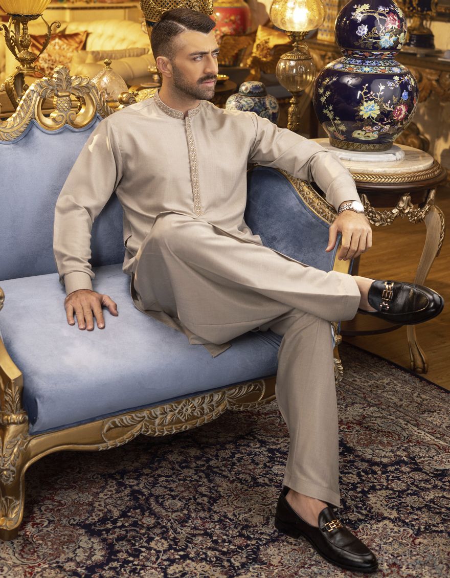 OATMEAL KAMEEZ SHALWAR | JJKS-S-US-36855/S22/JJ7410-SF - Image 3