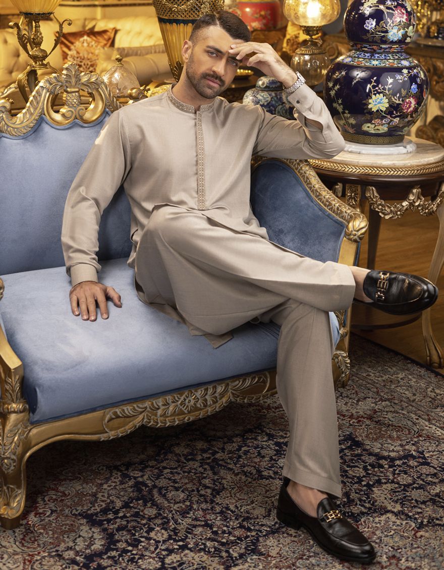 OATMEAL KAMEEZ SHALWAR | JJKS-S-US-36855/S22/JJ7410-SF - Image 4