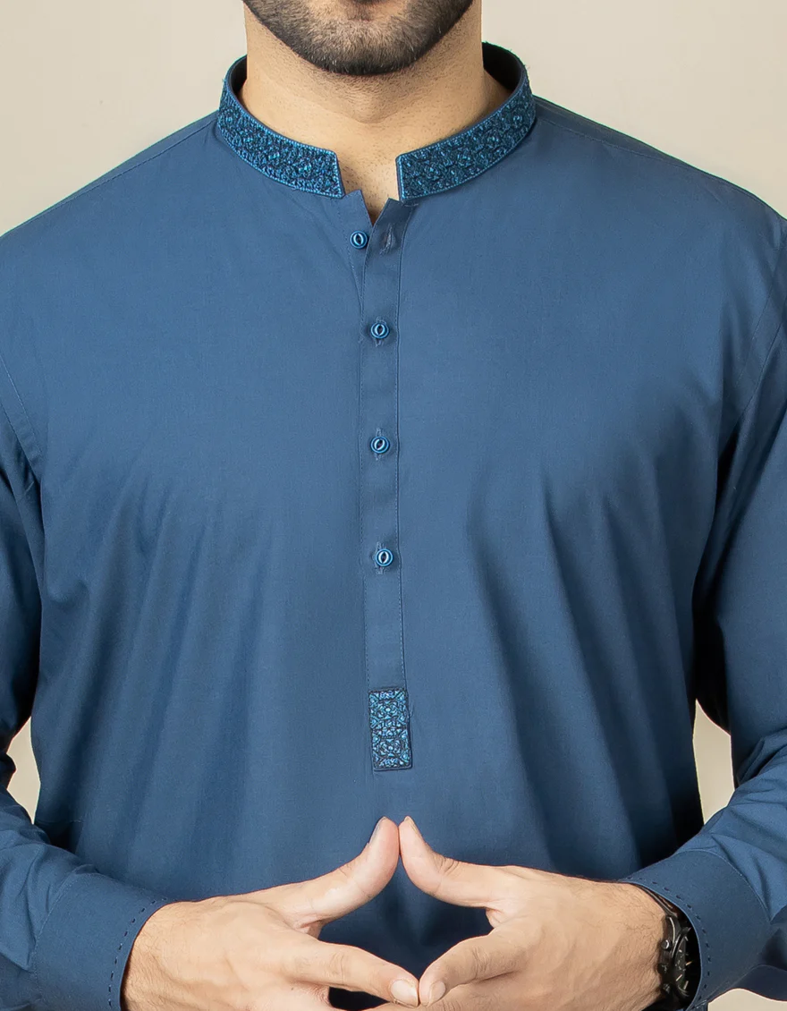 DARK BLUE BLENDED KAMEEZ SHALWAR | JJKS-S-US-36870/S22/JJ7599-SF - Image 2