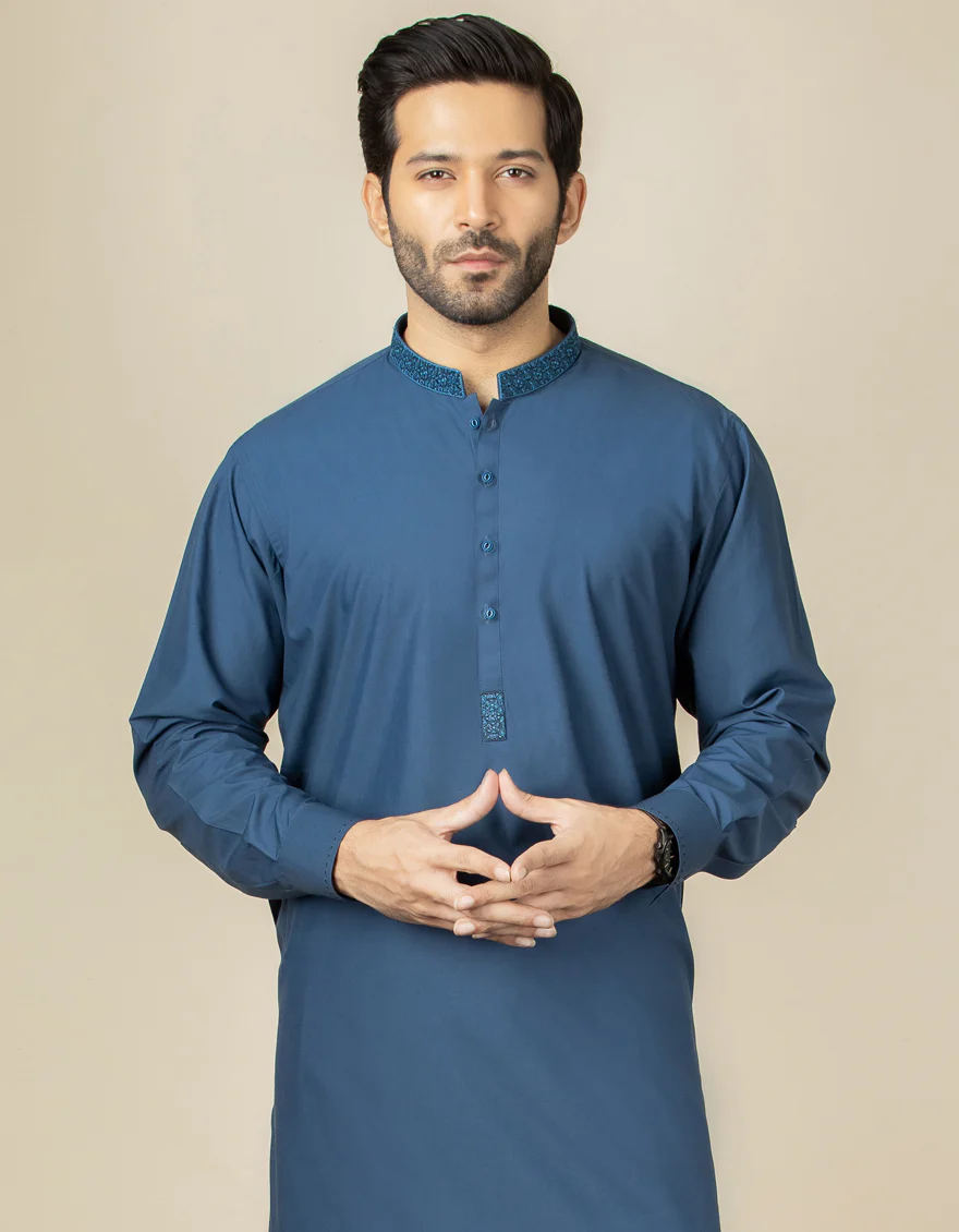 DARK BLUE BLENDED KAMEEZ SHALWAR | JJKS-S-US-36870/S22/JJ7599-SF - Image 3