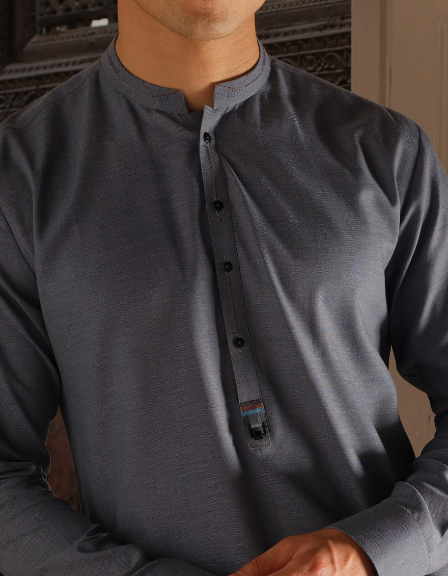 DULL BLUE BLENDED KAMEEZ SHALWAR | JJKS-S-US-36896/S22/JJ7639-CL - Image 2