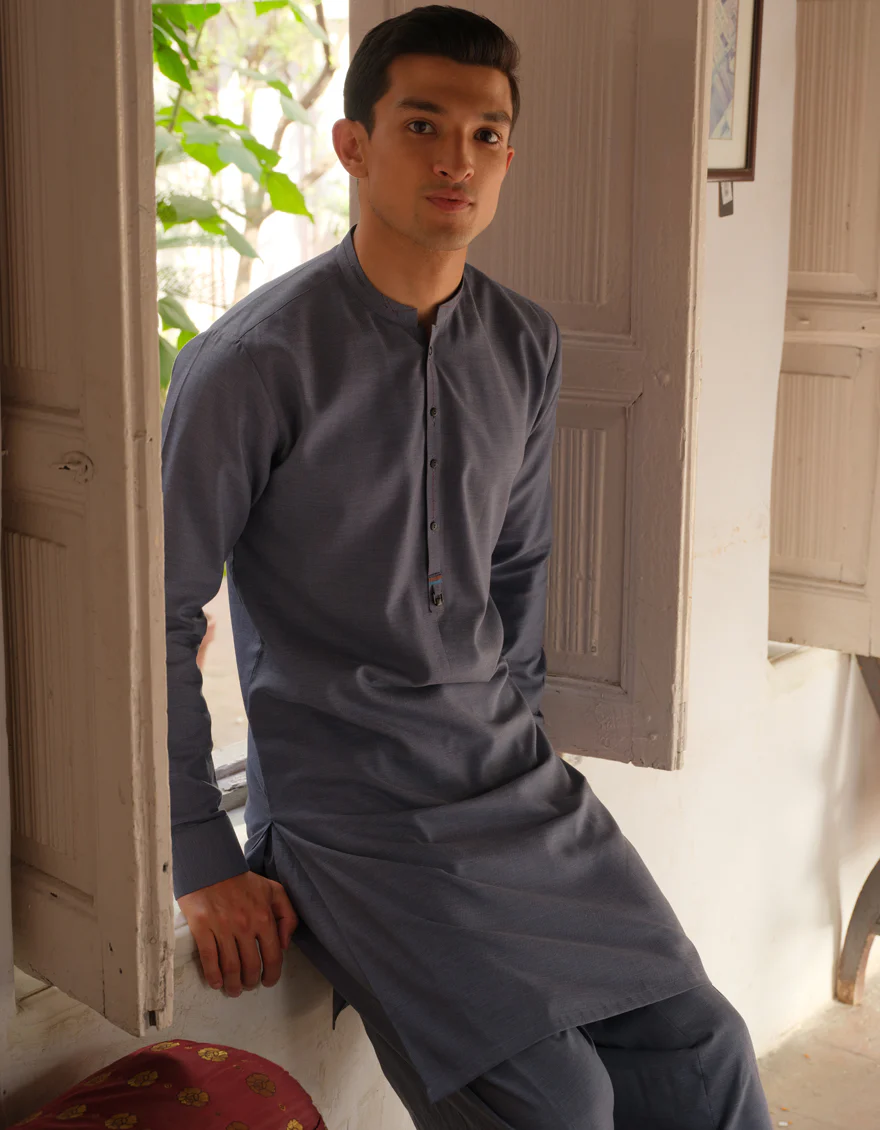DULL BLUE BLENDED KAMEEZ SHALWAR | JJKS-S-US-36896/S22/JJ7639-CL - Image 3