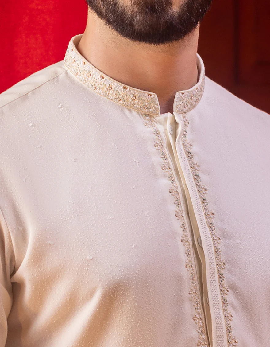 OFF WHITE BLENDED KAMEEZ SHALWAR | JJKS-S-US-36907/S22/JJ7568-FL - Image 2