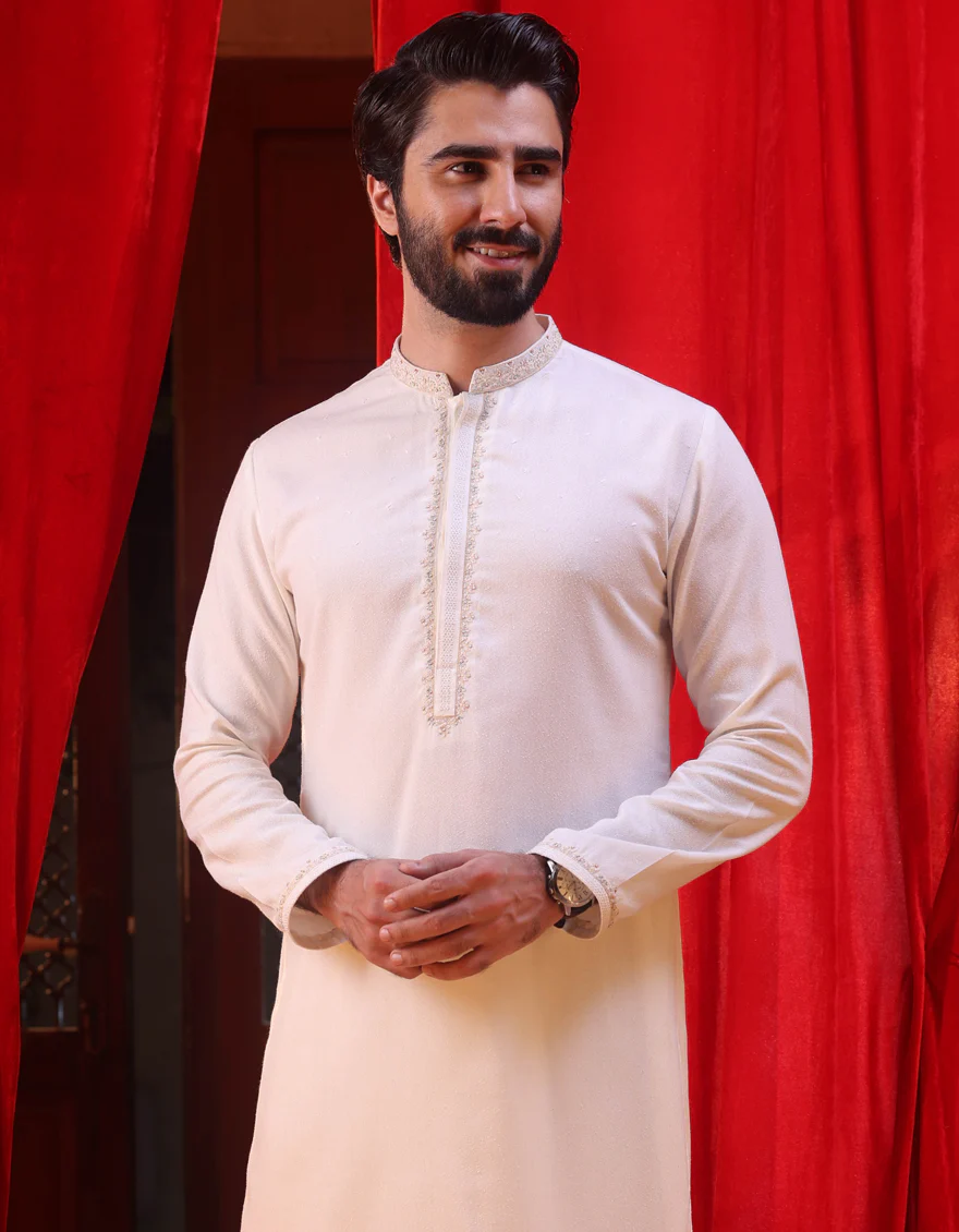 OFF WHITE BLENDED KAMEEZ SHALWAR | JJKS-S-US-36907/S22/JJ7568-FL - Image 3