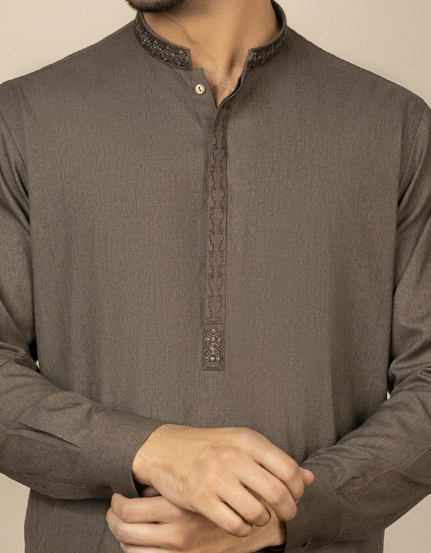MUD BROWN BLENDED KAMEEZ SHALWAR | JJKS-S-US-36909/S22/JJ7628-SF - Image 2