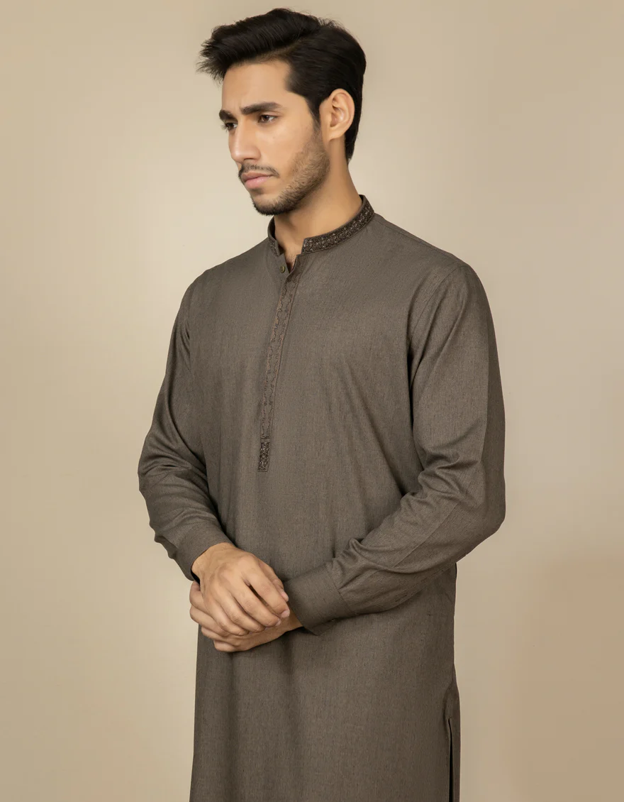 MUD BROWN BLENDED KAMEEZ SHALWAR | JJKS-S-US-36909/S22/JJ7628-SF - Image 3