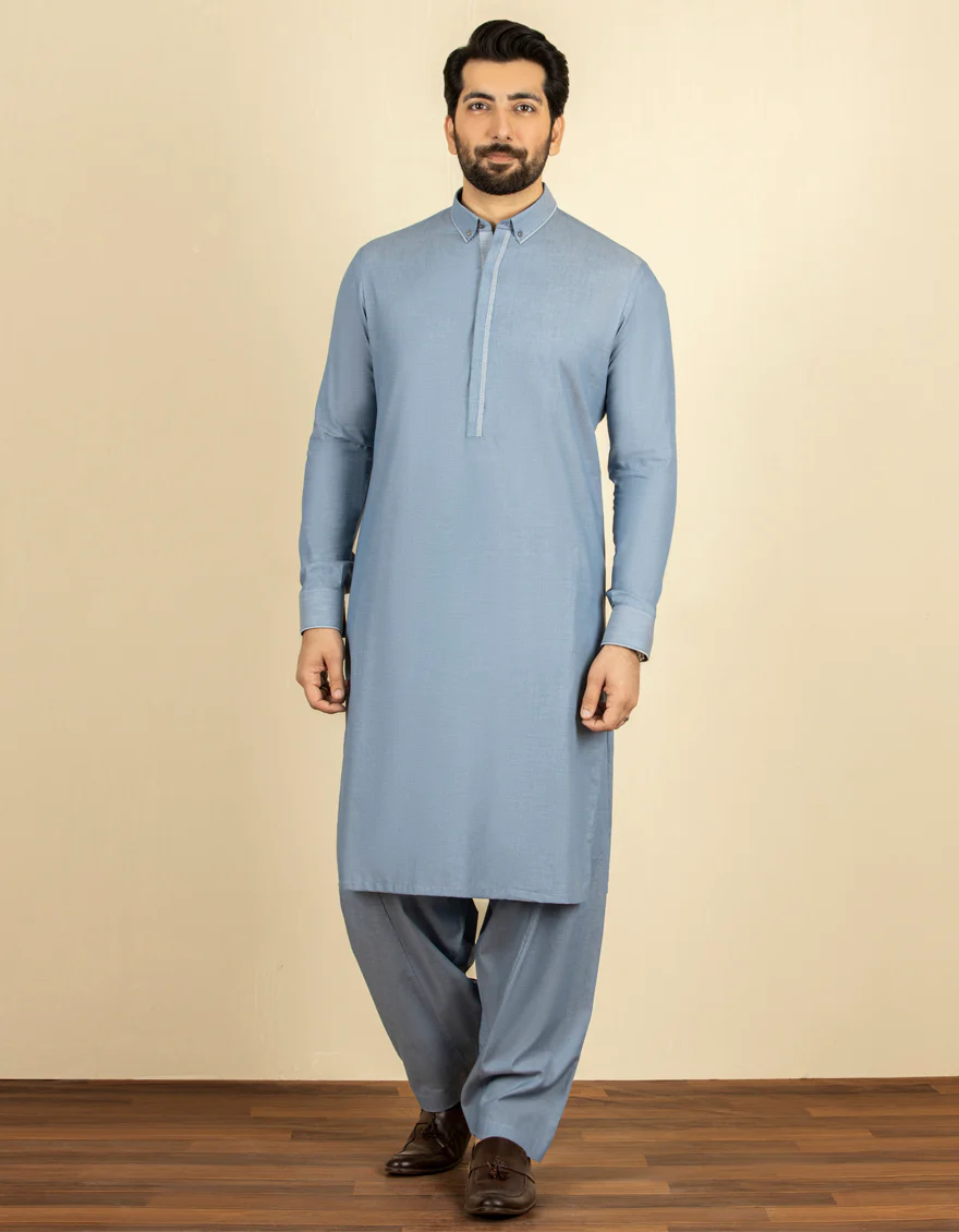 SKY BLUE COTTON KAMEEZ SHALWAR | JJKS-S-US-36911/S22/JJ7677-CL