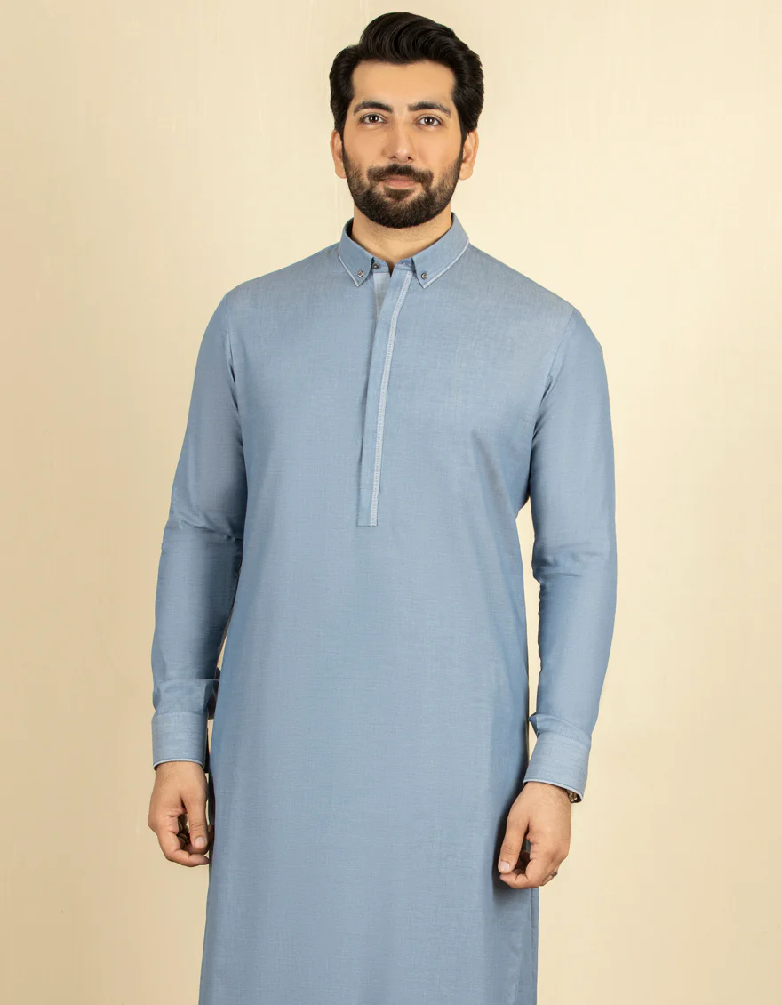 SKY BLUE COTTON KAMEEZ SHALWAR | JJKS-S-US-36911/S22/JJ7677-CL - Image 3