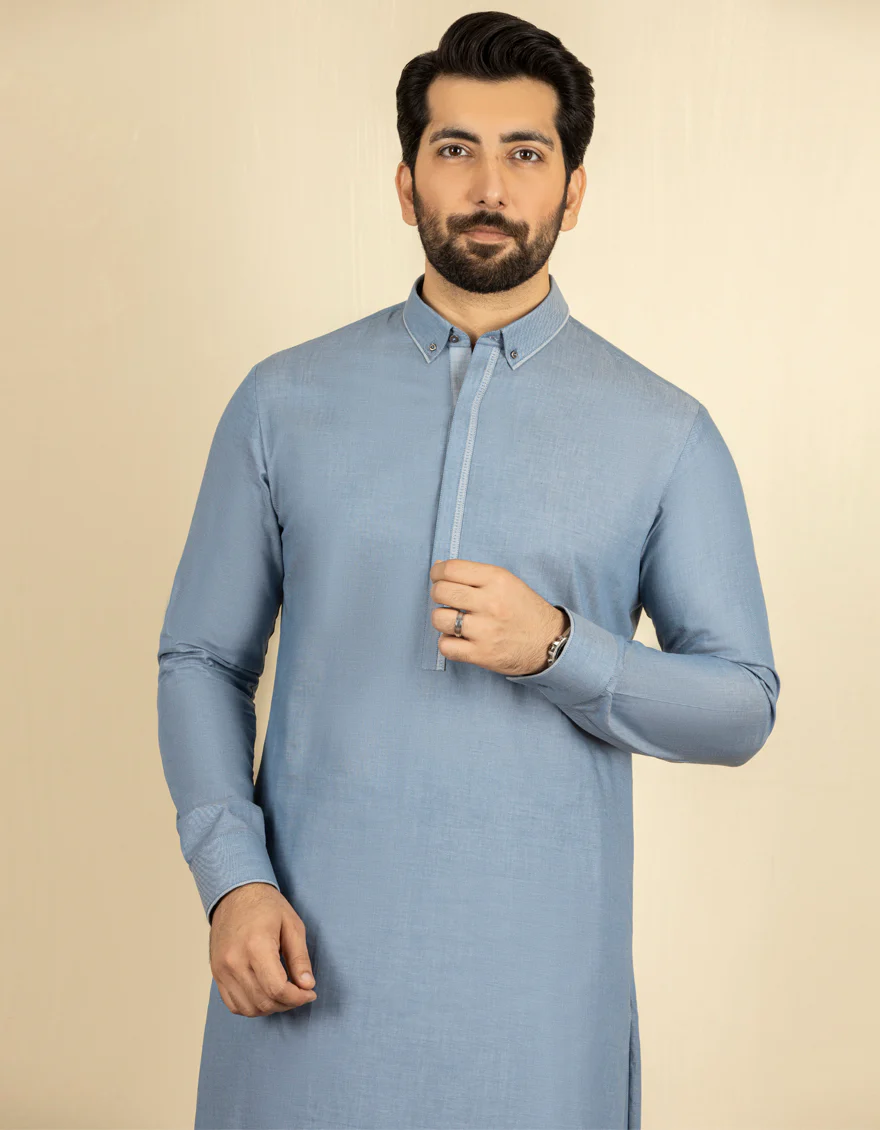 SKY BLUE COTTON KAMEEZ SHALWAR | JJKS-S-US-36911/S22/JJ7677-CL - Image 4
