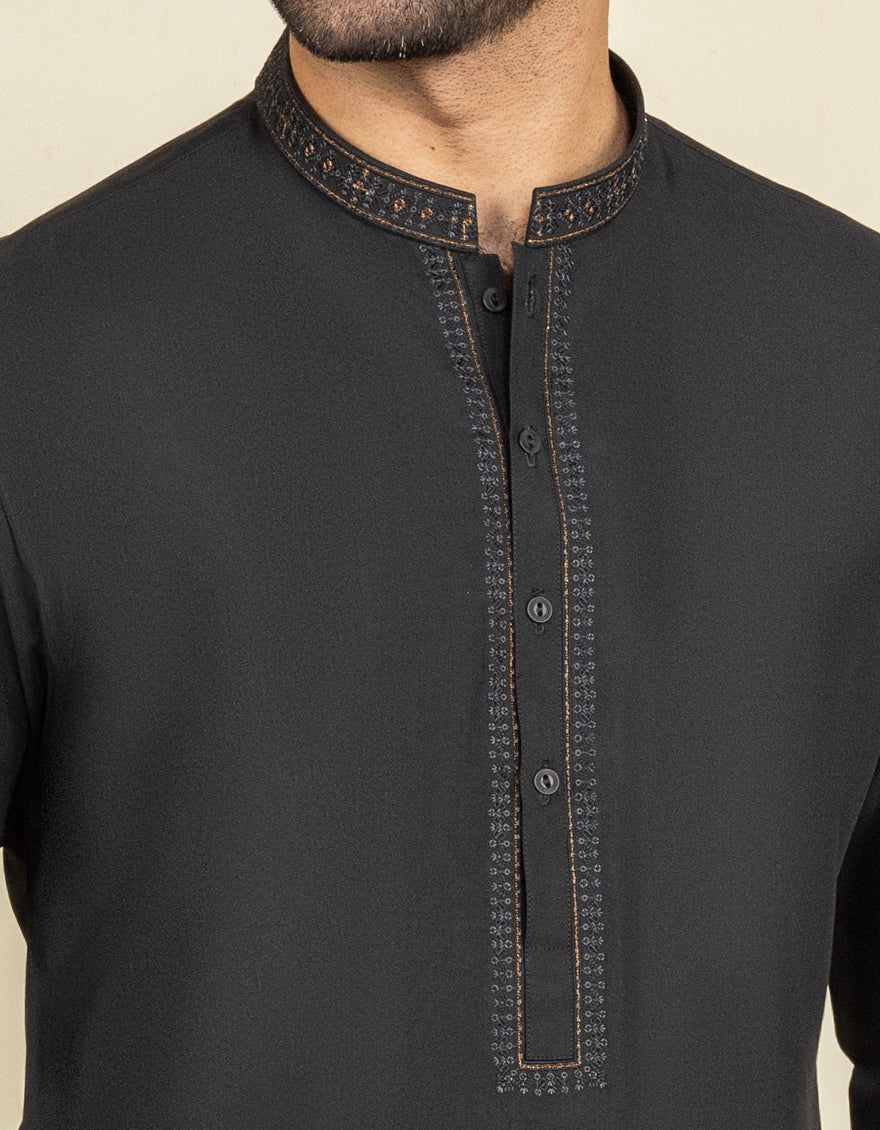 BLACK BLENDED KAMEEZ SHALWAR | JJKS-S-US-36918/S22-JJ7621-CL - Image 2