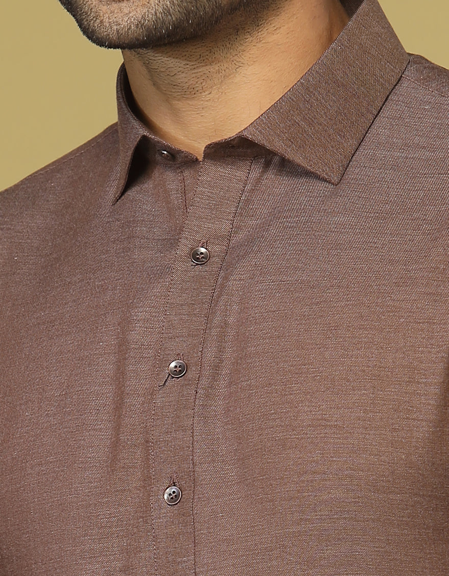WOOLEN BROWN BLENDED KAMEEZ SHALWAR | JJKS-S-US-36922/S22/JJ7639-PN - Image 2