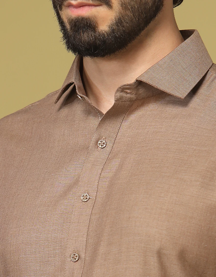 BEIGE BLENDED KAMEEZ SHALWAR | JJKS-S-US-36923/S22/JJ7639-PN - Image 2