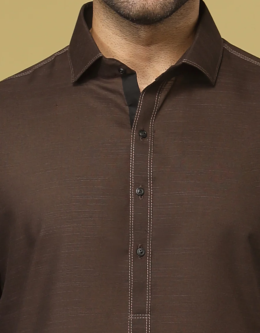 BROWN BLENDED KAMEEZ SHALWAR | JJKS-S-US-36925/S22/JJ7632-PN - Image 2