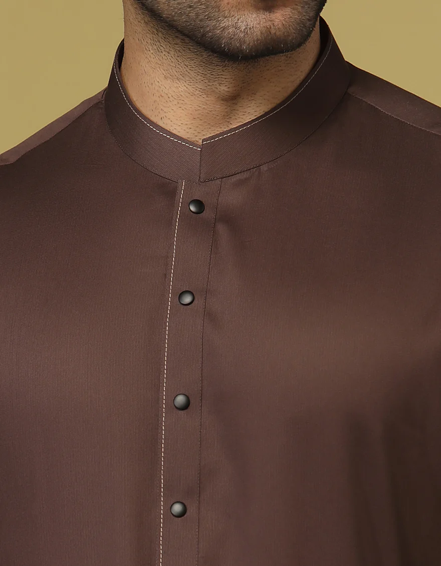 COFFEE BROWN COTTON KAMEEZ SHALWAR | JJKS-S-US-36928/S22/JJ8170-PN - Image 2