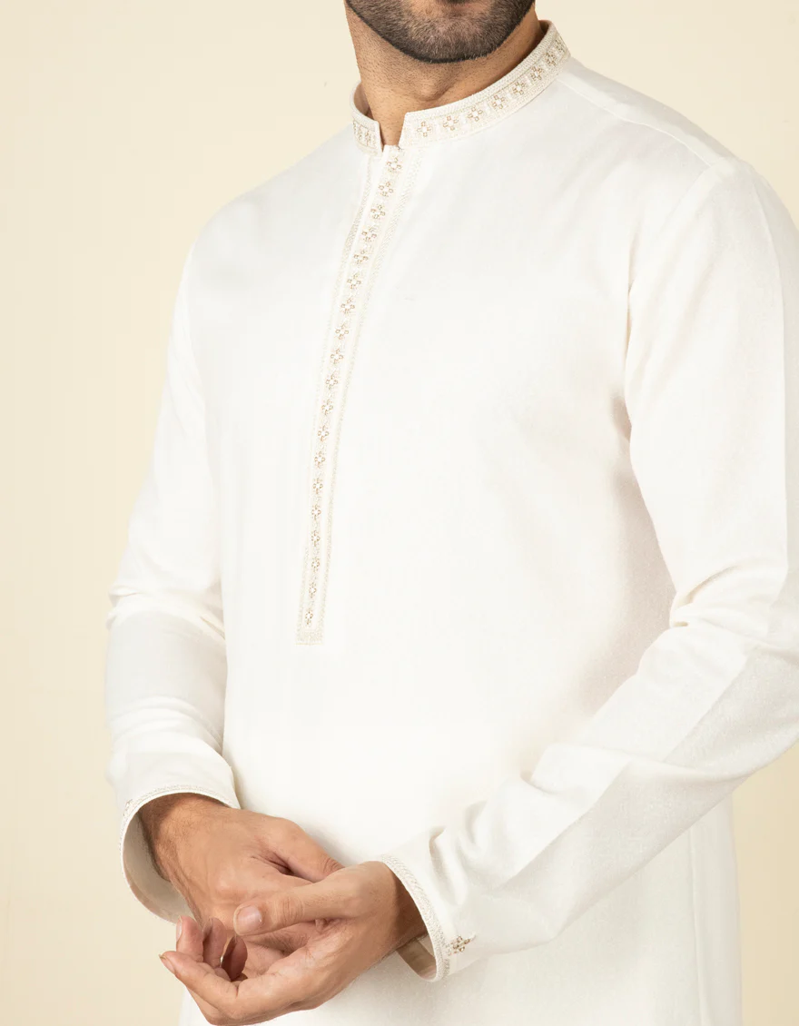 OFF WHITE BLENDED KAMEEZ SHALWAR | JJKS-S-US-36938/S22/JJ7568-FL - Image 2