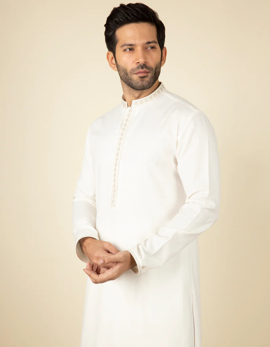 OFF WHITE BLENDED KAMEEZ SHALWAR | JJKS-S-US-36938/S22/JJ7568-FL - Image 3