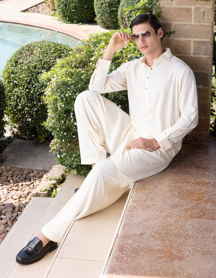CREAM BLENDED KAMEEZ SHALWAR | JJKS-S-US-36946/S23/JJ8611-PL - Image 3