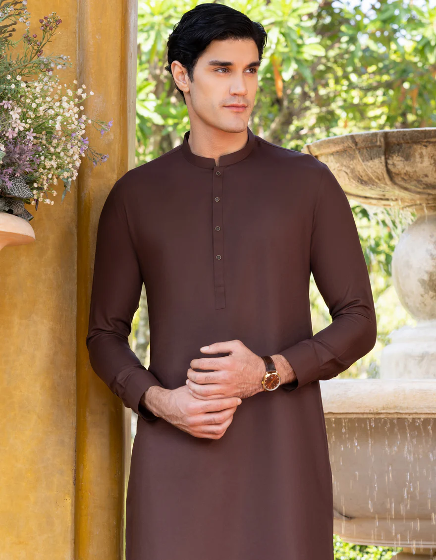 CHOCOLATE BROWN BLENDED KAMEEZ SHALWAR | JJKS-S-US-36971/S23/JJ8631-PN - Image 4
