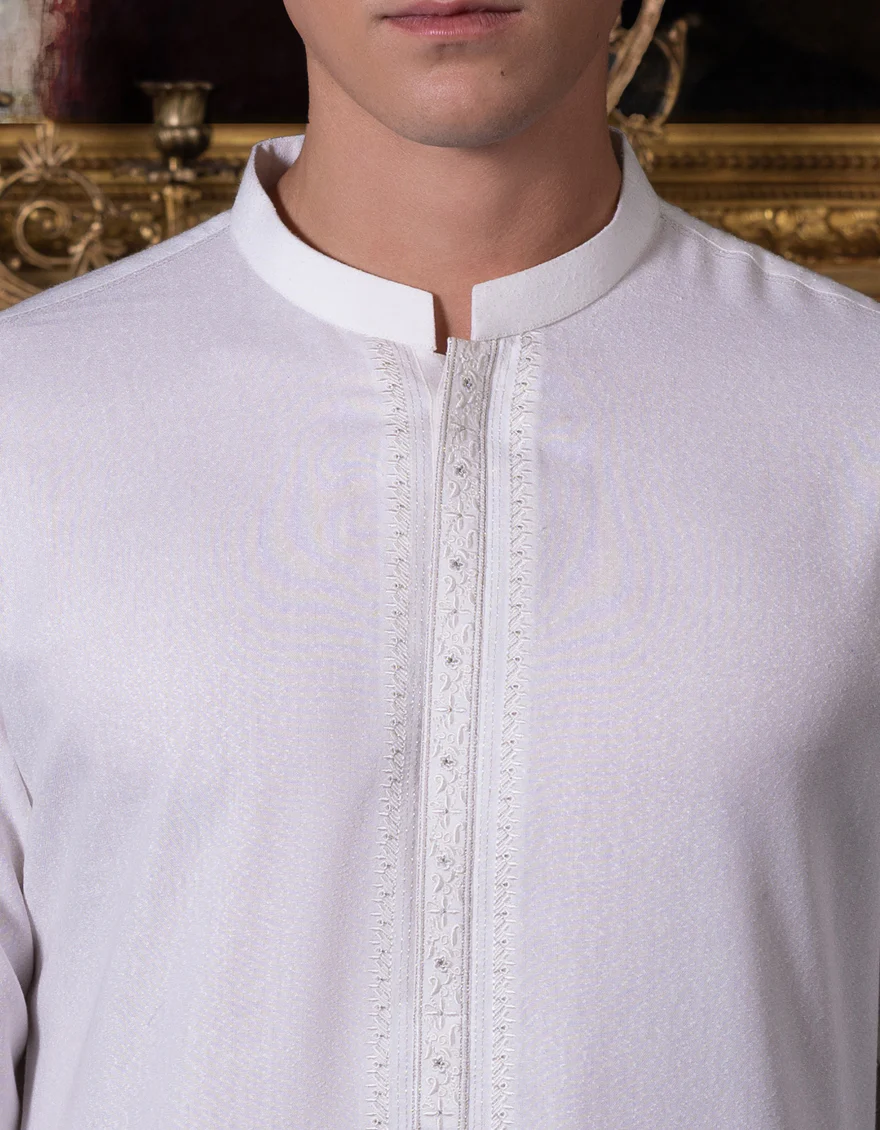 DULL WHITE BLENDED KAMEEZ SHALWAR | JJKS-S-US-36973/S23/JJ7568-FL - Image 2