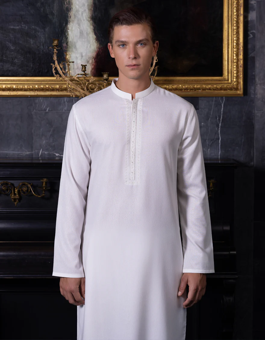 DULL WHITE BLENDED KAMEEZ SHALWAR | JJKS-S-US-36973/S23/JJ7568-FL - Image 3