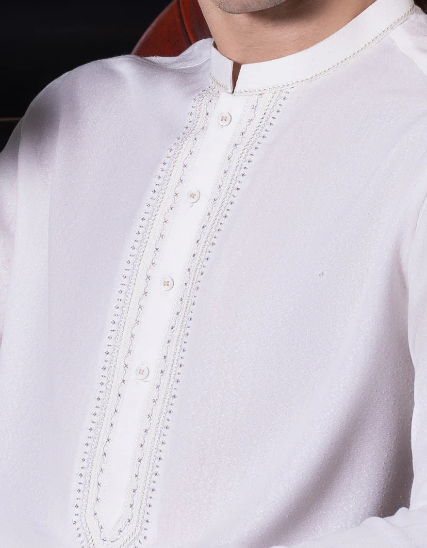 DULL WHITE BLENDED KAMEEZ SHALWAR | JJKS-S-US-36974/S23/JJ7568-FL - Image 2