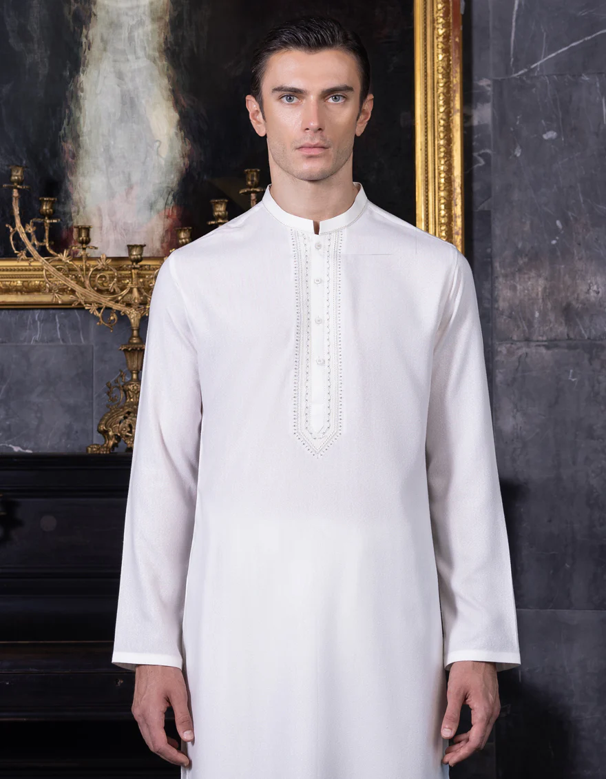 DULL WHITE BLENDED KAMEEZ SHALWAR | JJKS-S-US-36974/S23/JJ7568-FL - Image 3