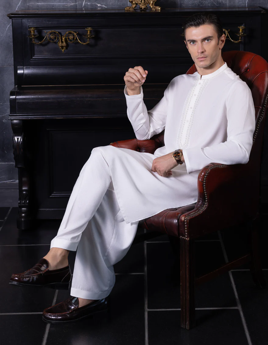 DULL WHITE BLENDED KAMEEZ SHALWAR | JJKS-S-US-36974/S23/JJ7568-FL - Image 4