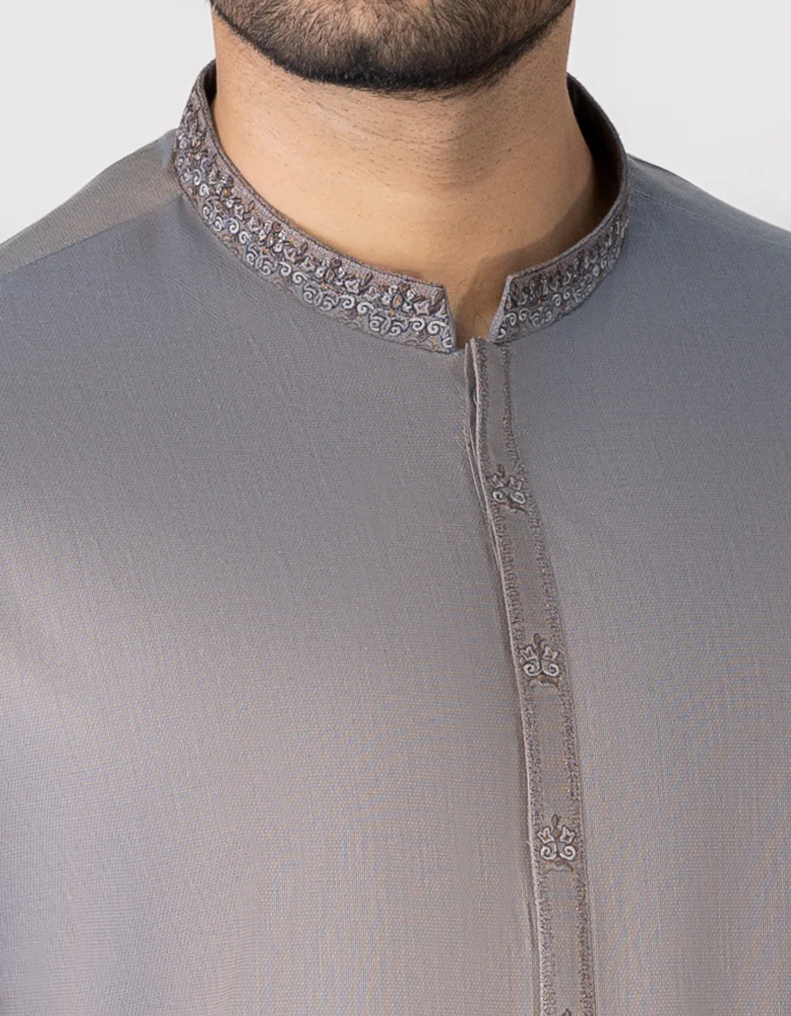 TWO TONE GREY COTTON KAMEEZ SHALWAR | JJKS-S-US-36984/S23/JJ8681-FL - Image 2