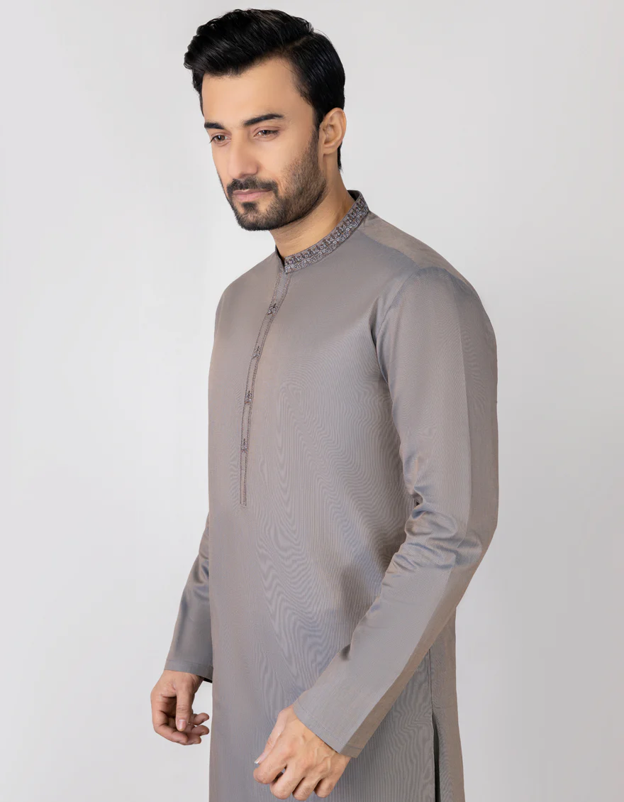 TWO TONE GREY COTTON KAMEEZ SHALWAR | JJKS-S-US-36984/S23/JJ8681-FL - Image 3