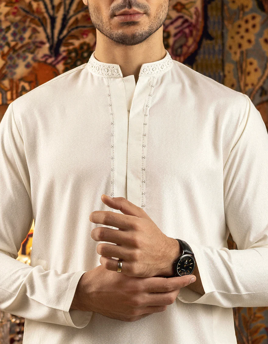 OFF WHITE BLENDED KAMEEZ SHALWAR | JJKS-S-US-37571/S22/JJ7195-FL - Image 2