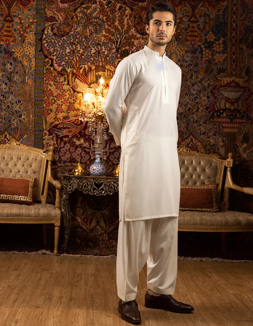 OFF WHITE BLENDED KAMEEZ SHALWAR | JJKS-S-US-37571/S22/JJ7195-FL - Image 3